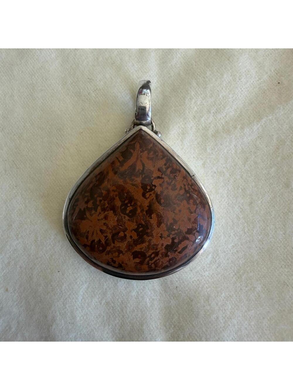 Vintage Sterling Silver Teardrop Jasper Pendant